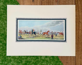 Antique English Horse Racing Print, Preparing to Start, Equestrian Sporting Decor