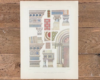 1925 Italian Ornamental Architecture Drawing! Gli Stilo! Framable Renaissance Roman Art Mosaic! Cathedral Architectural Print! Gallery Wall!
