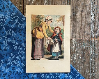 Antique Little Red Riding Hood Print: 1800s Nursery Tale Illustration