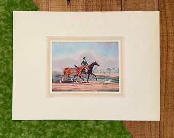 Antique English Sporting Print, J Pollard Aquatint, Equestrian Hunt Scene Wall Art