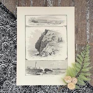 Portland Maine Print: 1872 Harbor & Islands Black and White Engraving
