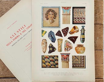 1925 Roman Ornamental Architecture Print! Ancient Pompeii Mosaics & Artifacts! Gli Stilo! Framable Gallery Wall!