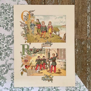 1887 French Alphabet Print! Q & R Letter Illustration! Framable Antique Colorful Baby Nursery Decor! Monogram Initial Art! Paris, France!