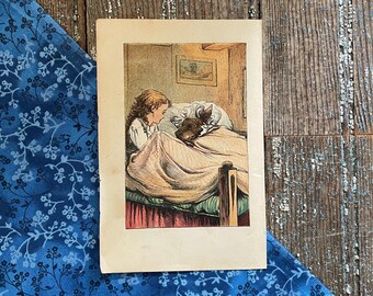 Antique Red Riding Hood Print: 1800s Nursery Tale Illustration