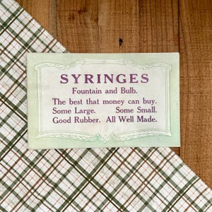 Syringes! General Store In Store Advertising Display Sign! Vintage Retail Apothecary Signage! Medical Merchandising Wall Hanging Decor!