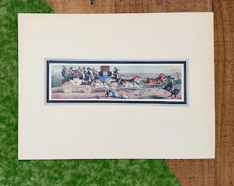 Antique English Coaching Accident Equestrian Print, Horse Drawn Carriage Sporting Decor