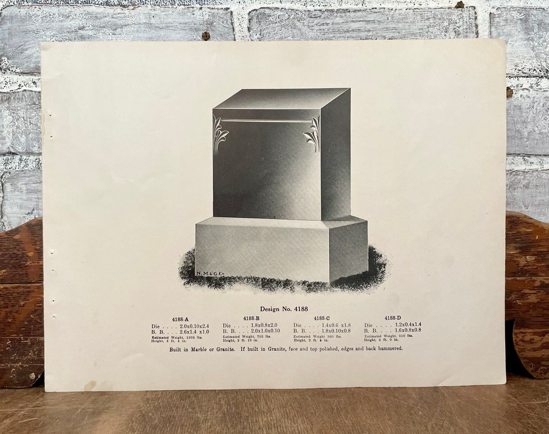 Headstone Advertising Catalog Sheet Framable Gravestone Ephemera