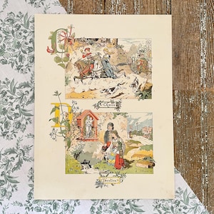 1887 French Alphabet Print! C & D  Letter Illustration! Framable Antique Colorful Baby Nursery Decor! Monogram Initial Art! Paris, France!
