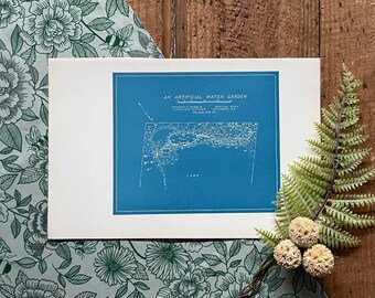 1916 Artificial Water Garden Blueprint: Framable Landscape Design Print