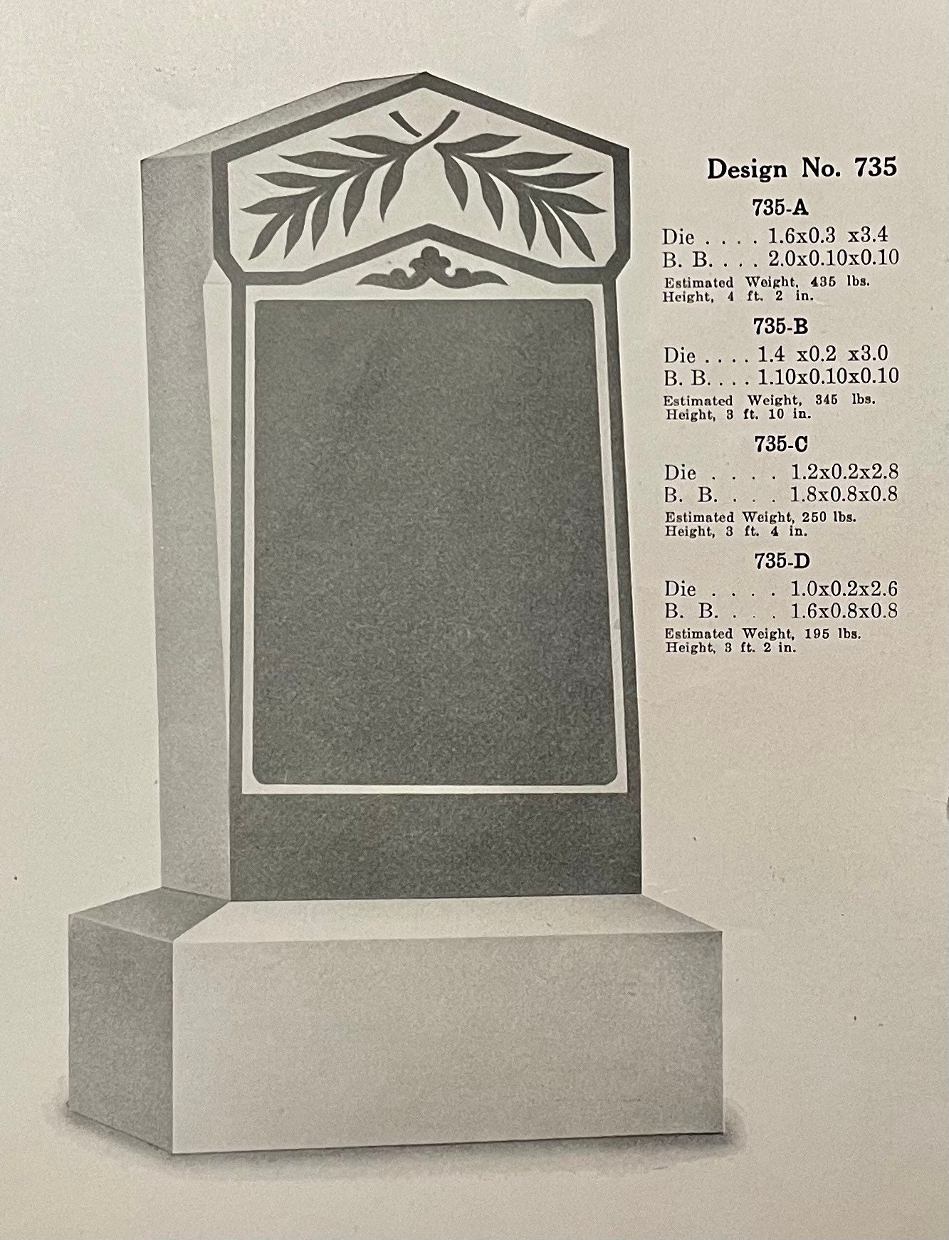 Headstone Advertising Catalog Sheet Framable Gravestone Ephemera