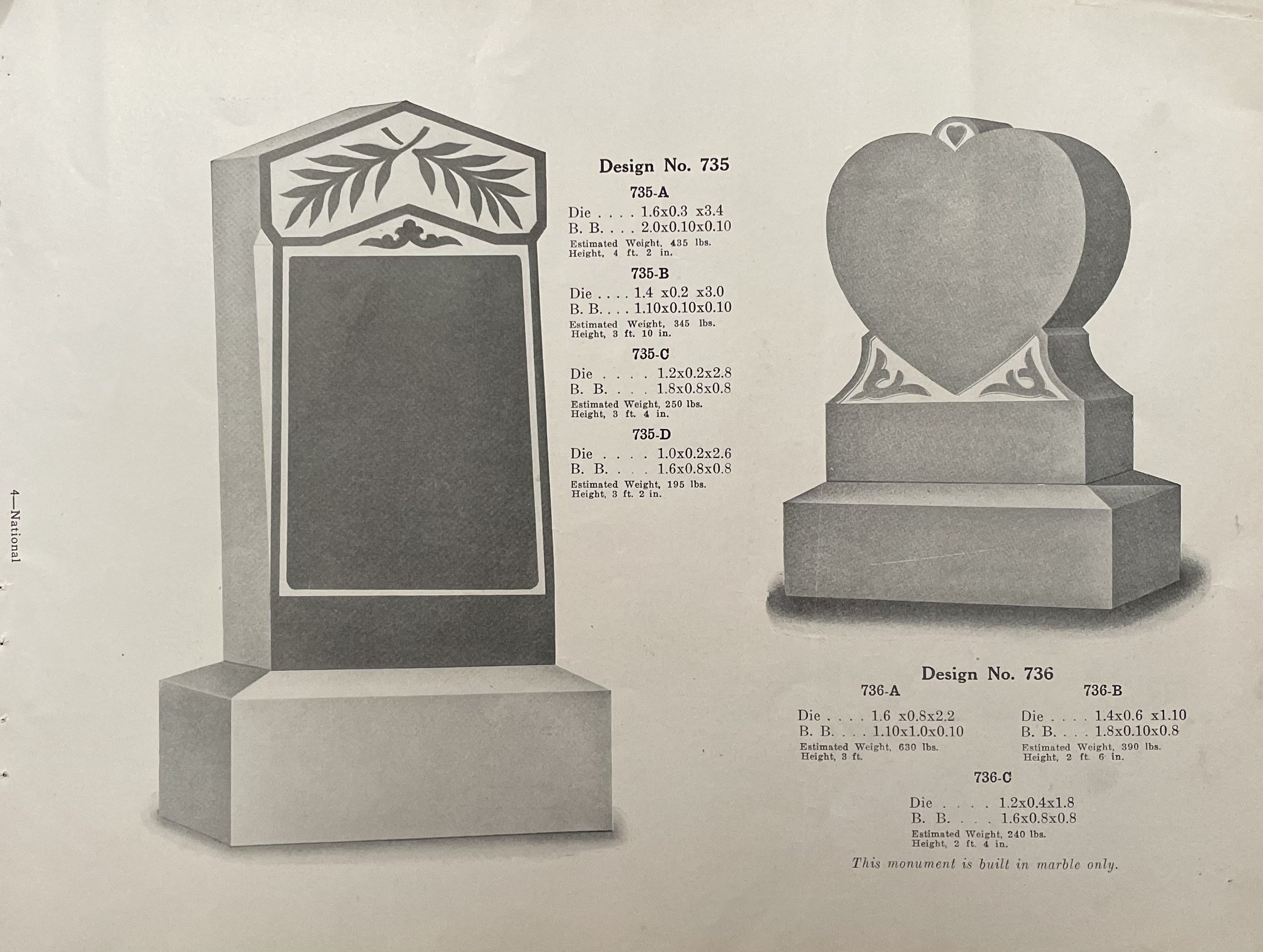 Headstone Advertising Catalog Sheet Framable Gravestone Ephemera