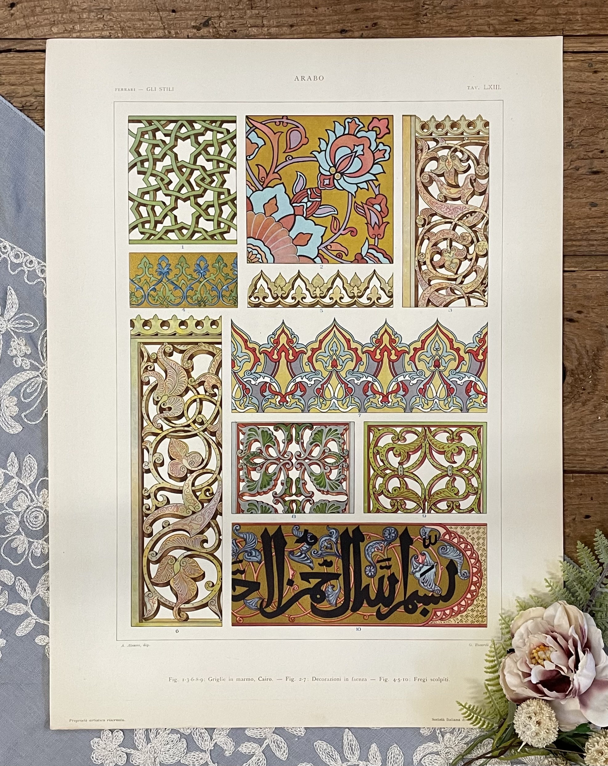 Arabo Ornamental Architecture Drawing Print Arabic Decorative Grills ...