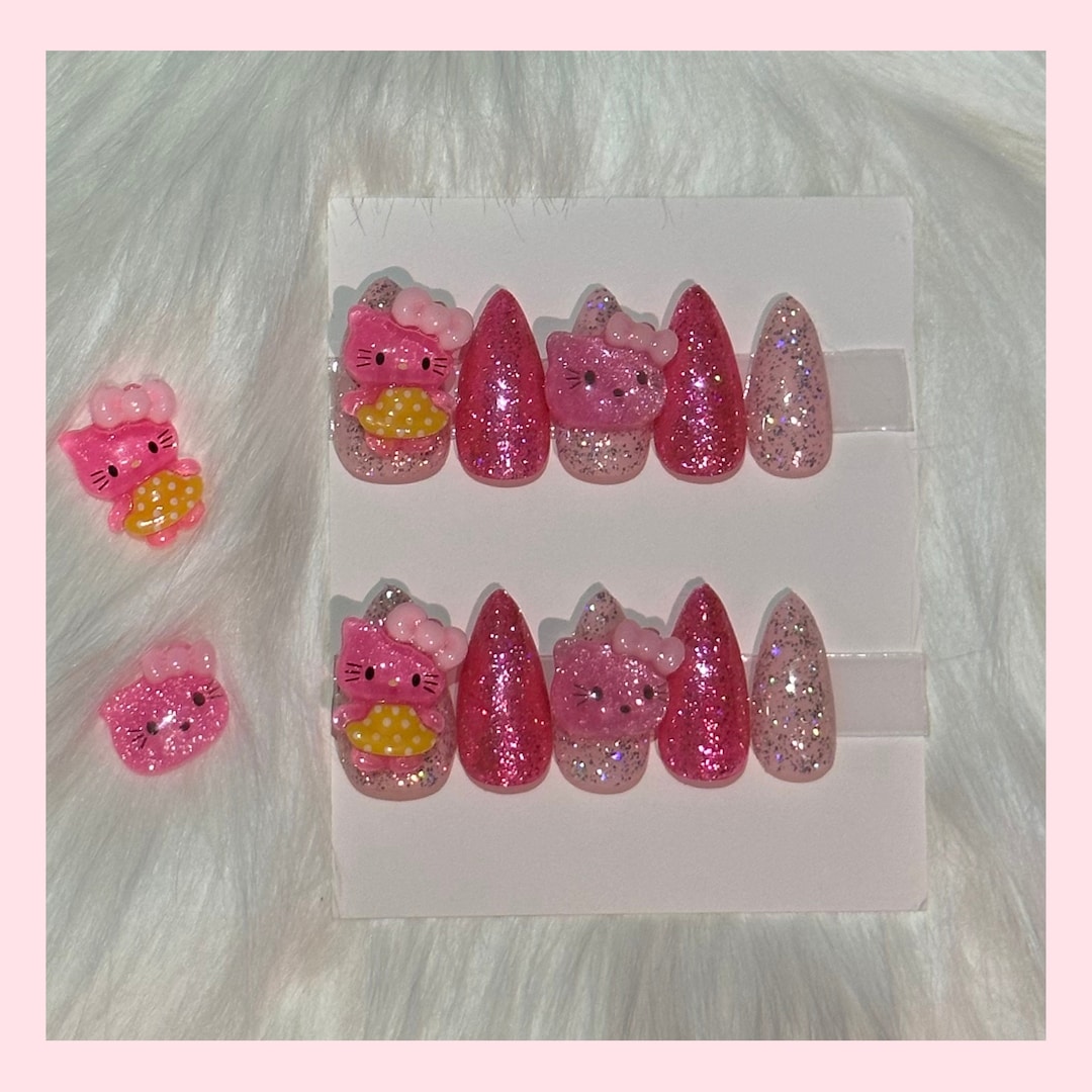Hello Kitty Press on Nails Pink Glitter Press on Nails Small/medium