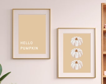 Neutral pumpkin - SET OF 2, autumn fall decor, fall prints, beige wall print, neutral, printable wall art, watercolour, pumpkin trio