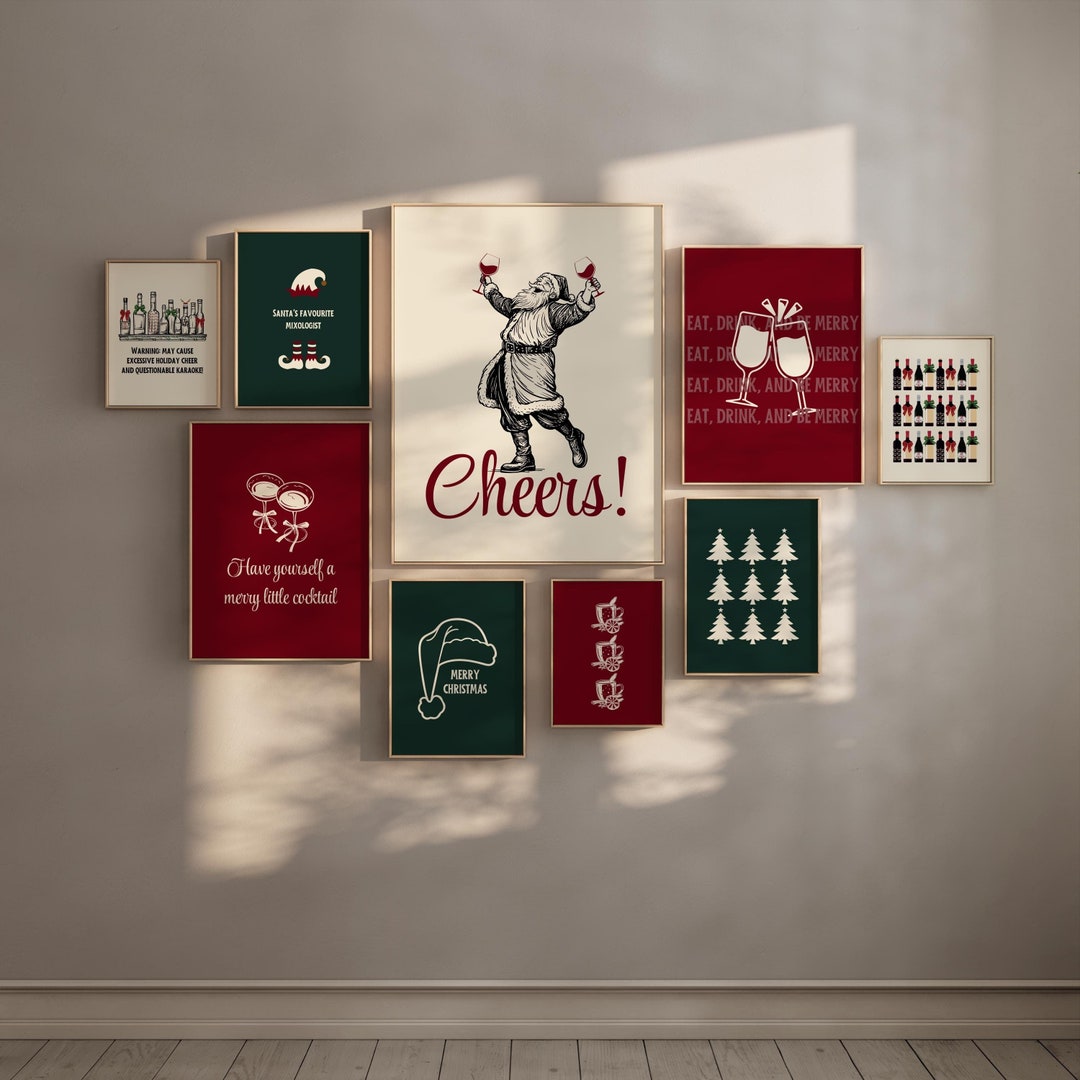 Christmas Bar Cart Set of 9, Bar Cart Sign, Bar Cart Accessories, Red ...
