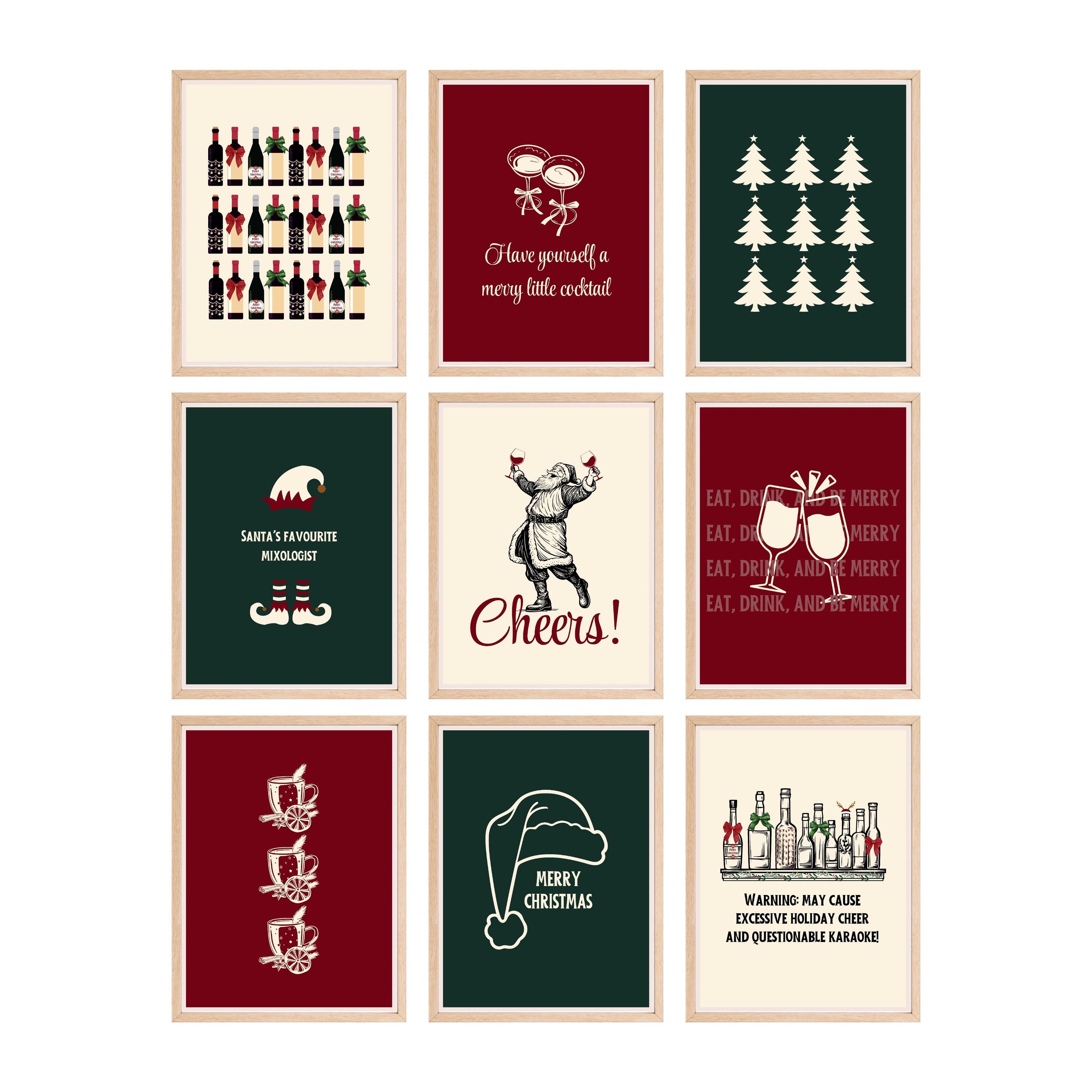 Christmas Bar Cart Set of 9, Bar Cart Sign, Bar Cart Accessories, Red ...