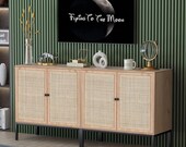 Set of 2 Sideboard Storage Cabinet with Natural Rattan Doors Cabinet Rattan Cabinet Buffet Cabinet with Storage for Living Room Dining Room