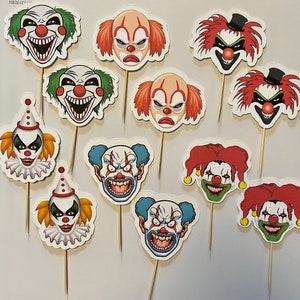 Creepy Halloween Clown Cupcake Toppers/Picks