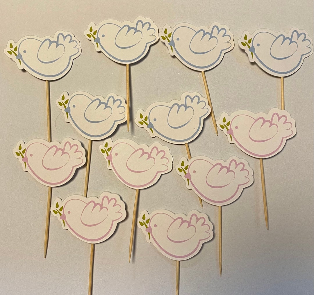 Baptism Christening Dove Cupcake Toppers/picks Etsy