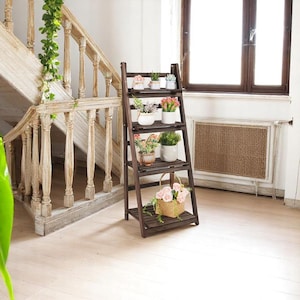 4-Tier Plant Stand Flower Display Stand Folding Wooden Ladder Storage Rack Book Shelves (Indoor/Outdoor)