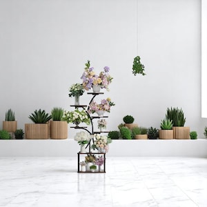 Handmade Industrial Plant Stand - Tree-Shaped Display Organizer