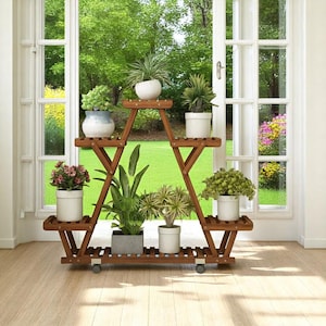 6 Tier Movable Wood Plant Stand Shelf - Indoor Outdoor Garden Display