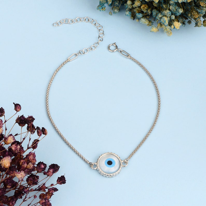 Sterling Silver Evil Eye Bracelet Mother of Pearl, Adjustable — free download
