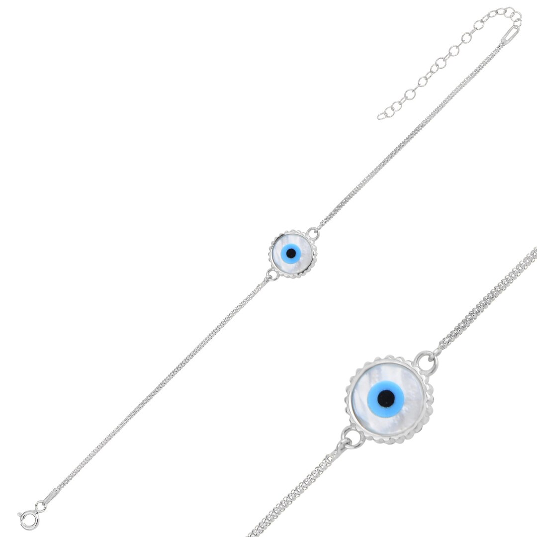 Sterling Silver Evil Eye Bracelet Mother of Pearl, Adjustable — free download