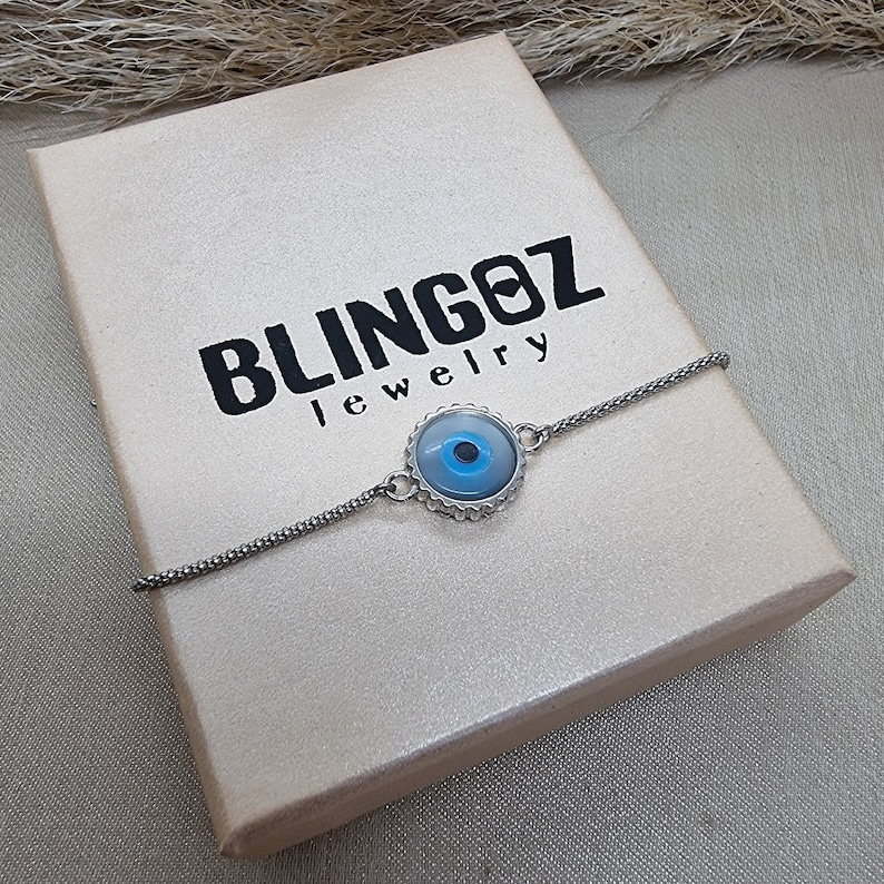 Sterling Silver Evil Eye Bracelet Mother of Pearl, Adjustable — free download