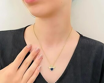 Angel Wings Birthstone Necklace: 925 Sterling Silver Heart Pendant