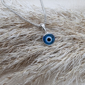 Blingoz Evil Eye Necklace Pendant  for Women, Sterling Silver, Necklace Pendant Silver, Greek Protection Jewelry, Petite Blue