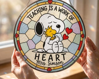 Personalized Teacher Suncatcher: Dog Style, Custom Name, Stained Glass Window Hanging