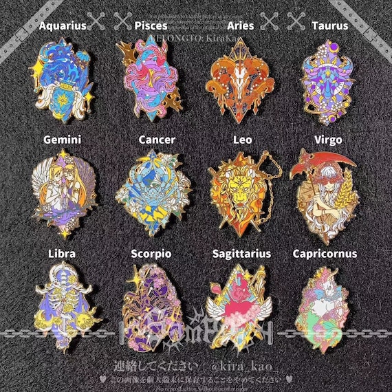 Original Designed 12 Zodiac Signs Hard Enamel Pin - Etsy