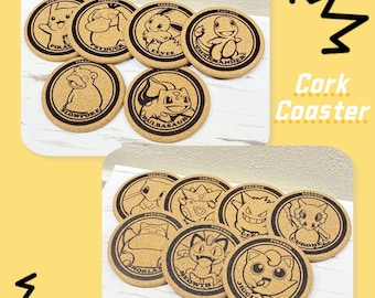 Anime Poke Cork Coaster | 9x9cm Eco-Friendly Drink Coaster | Charmander Design