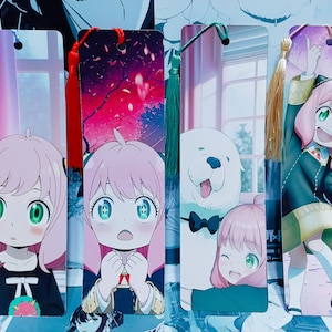 Anime Spy Bookmarks | Adorable High Glossy Laminated Anime 4 Pack Bookmark | With Tassel and sleeve | Two sided