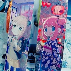 Anime Spy Bookmarks | Adorable High Glossy Laminated Anime 4 Pack Bookmark | With Tassel and sleeve | Two sided
