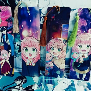 Anime Spy Bookmarks | Adorable High Glossy Laminated Anime 4 Pack Bookmark | With Tassel and sleeve | Two sided