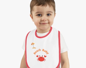 Baby Contrast Trim Jersey Bib, Beach Baby