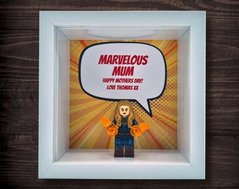 Personalised Frame using a Custom Captain Marvel Figure - Any Text! For Her Mum Mummy Wife Daughter Sister Birthday Mother's Day Anniversary