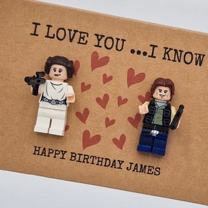 Personalised Greeting Card with figures - Any Text! Star Wars inspired - I love you I know Anniversary Birthday Love Valentines Day