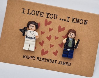 Personalised Greeting Card with figures - Any Text! Star Wars inspired - I love you I know Anniversary Birthday Love Valentines Day