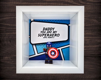 Personalised Frame for Geeky Fathers Day Dad Daddy Valentine Gift for Him Husband Birthday Captain America Inspired