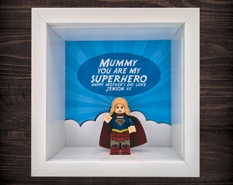 Personalised Frame using a Custom Super Woman Supergirl Figure - Any Text! For Her Mum Mummy Daughter Sister Birthday Mother's Day Wife