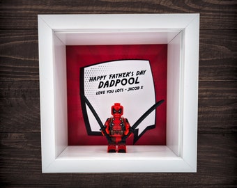 Personalised Frame for Geeky Fathers Day Dad Daddy Valentine Gift for Him Husband Birthday Deadpool  Inspired Dadpool Custom Minifigure