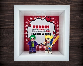 Personalised Frame using Custom Joker & Harley Inspired Figures - Any Text! Love Anniversary Engagement Birthday Wedding Gift