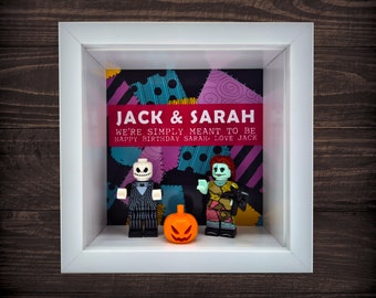 Personalised Frame using Custom Jack & Sally Inspired Figures - Any Text! Love Anniversary Engagement Birthday Wedding Gift Nightmare Before