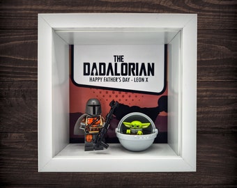 Personalised Frame using Custom Figures - Mandalorian & Grogu Inspired - Any Text! Father's Day Birthday For Him Gift for Star Wars fans