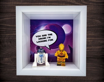 Personalised Frame using Custom C3PO and R2 D2 Inspired Figures - Any Text! Love Anniversary Engagement Birthday Gift for Star Wars fans