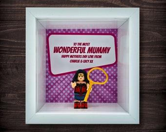 Personalised Frame using a Wonder Woman Pocket Custom Figure - Any Text! For Her Mum Mummy Daughter Sister Auntie Birthday Mother's Day Wife