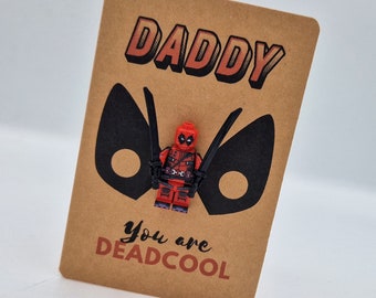 Personalised Greeting Card with figure - Any Text! Deadpool inspired - Superhero Dad Daddy Fathers Day Birthday For Him Brother Son